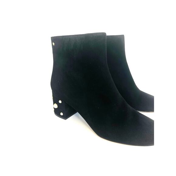 Kate Spade Taraji Faux Pearl Suede Block Heel Booties Black 9 Women Ankle Boots - Picture 10 of 12
